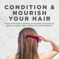 Avalon Organics lifestyle: woman applying conditioner to mid-lengths for manageability
