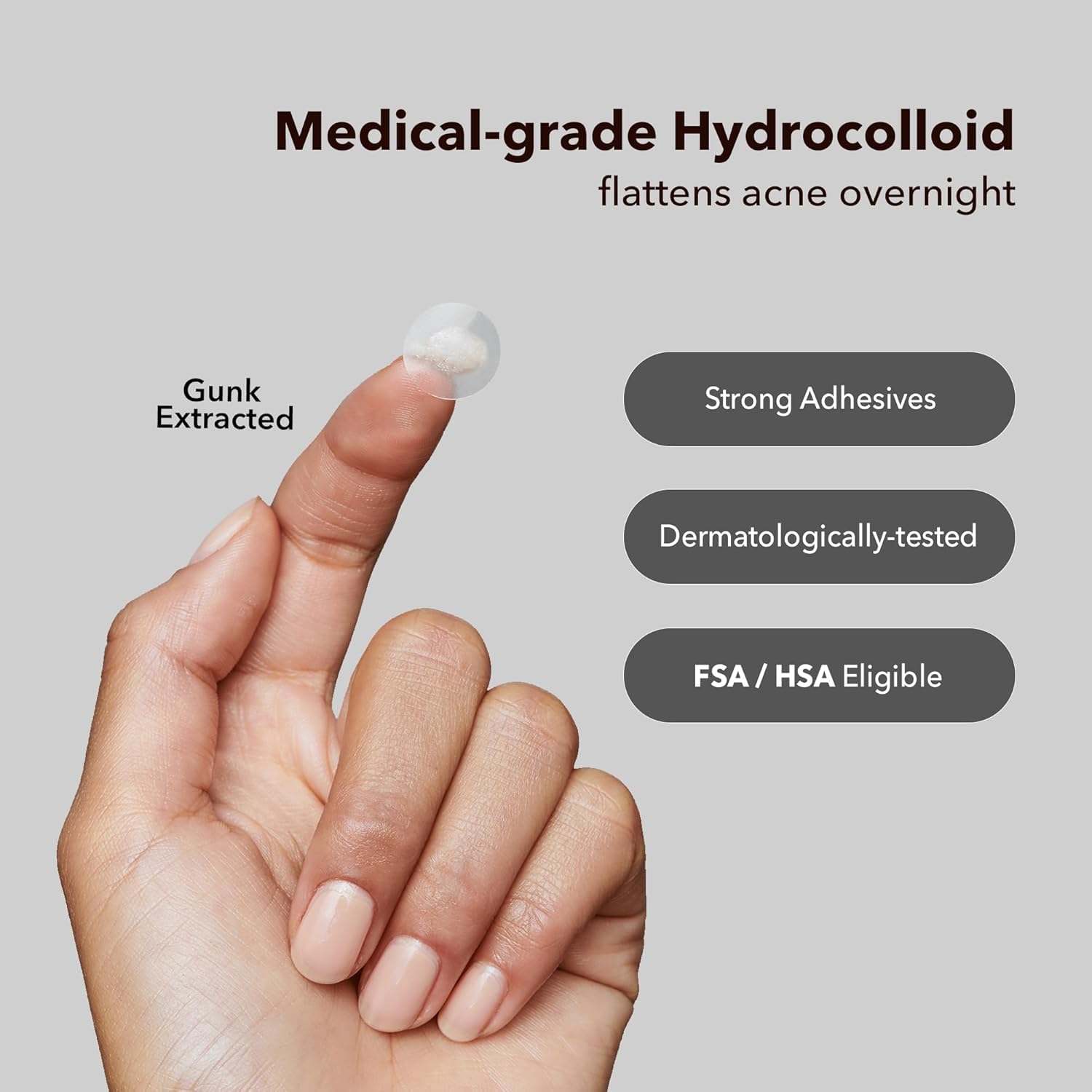 AVARELLE patch close-up showing hydrocolloid texture and gentle adhesion benefit