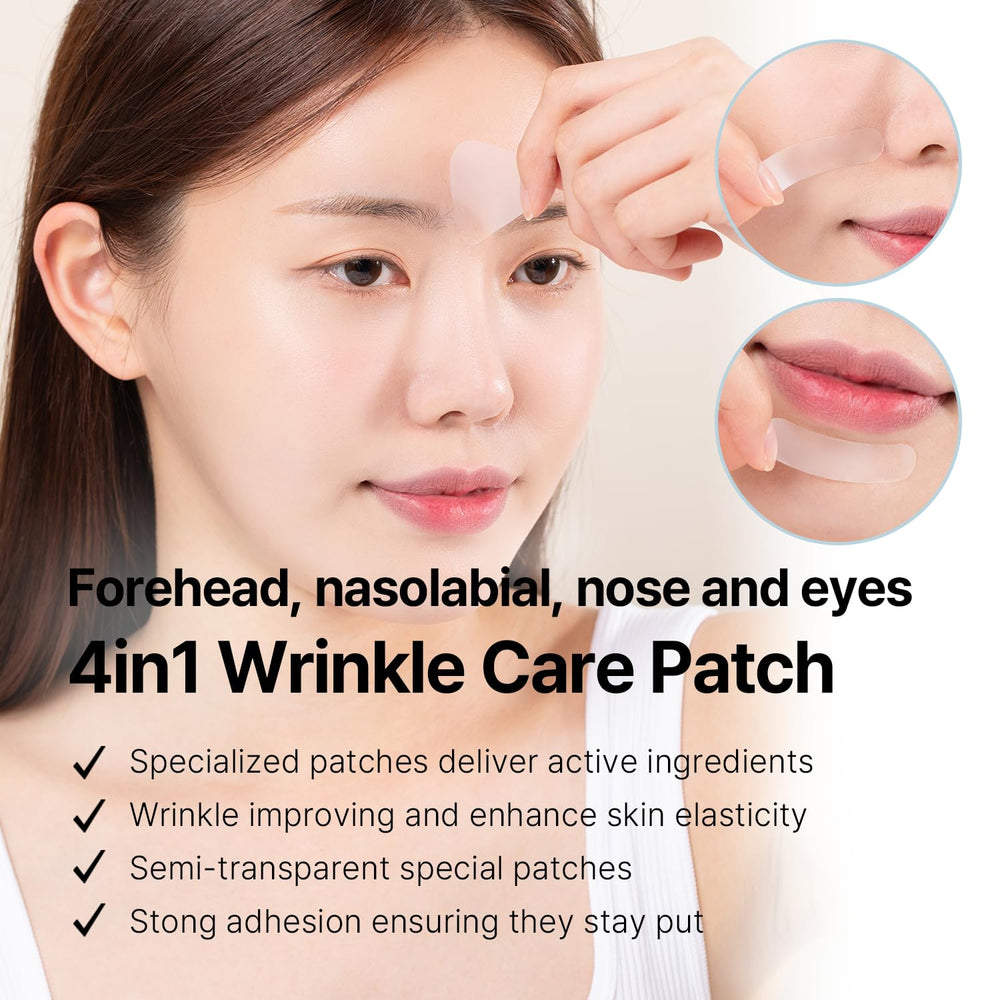 AVCA patch applied to forehead demonstrating smoothing benefit