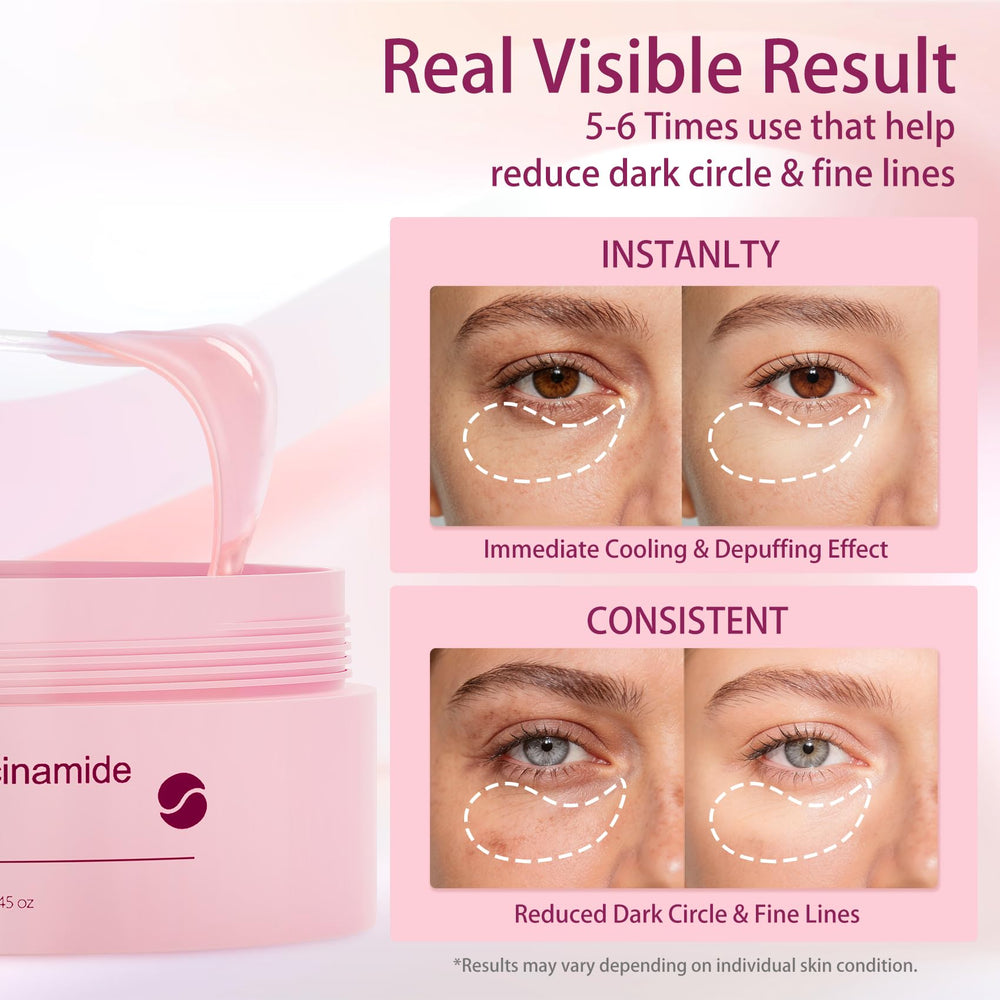 AveCera patch applied under eye demonstrating immediate de-puffing effect