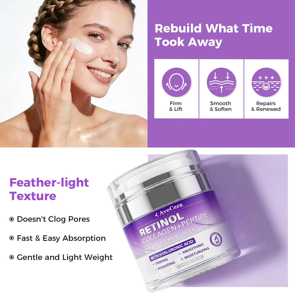 AveCera ingredient display highlighting peptides and collagen for elasticity