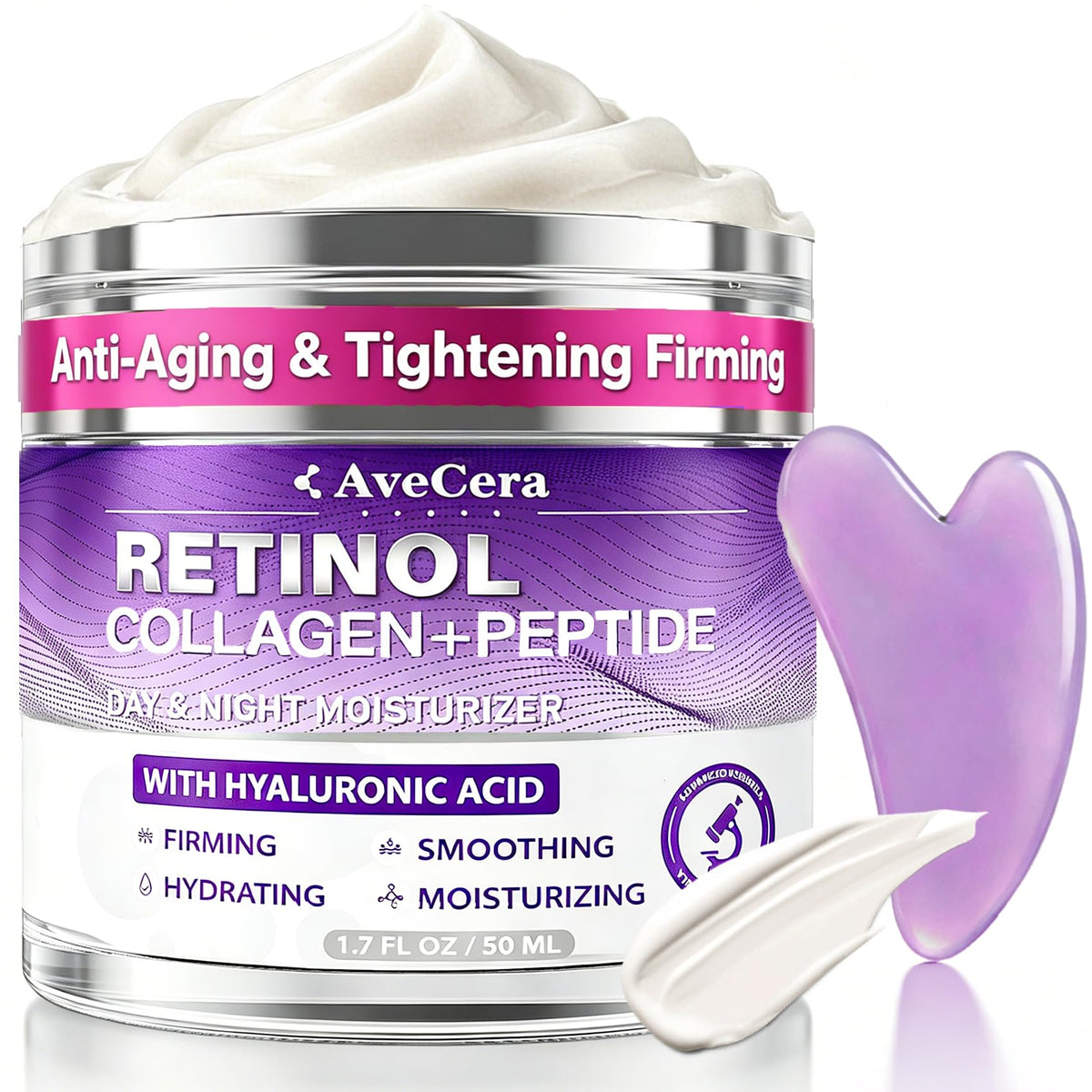 AveCera jar front view showing sleek packaging and product benefit of firming