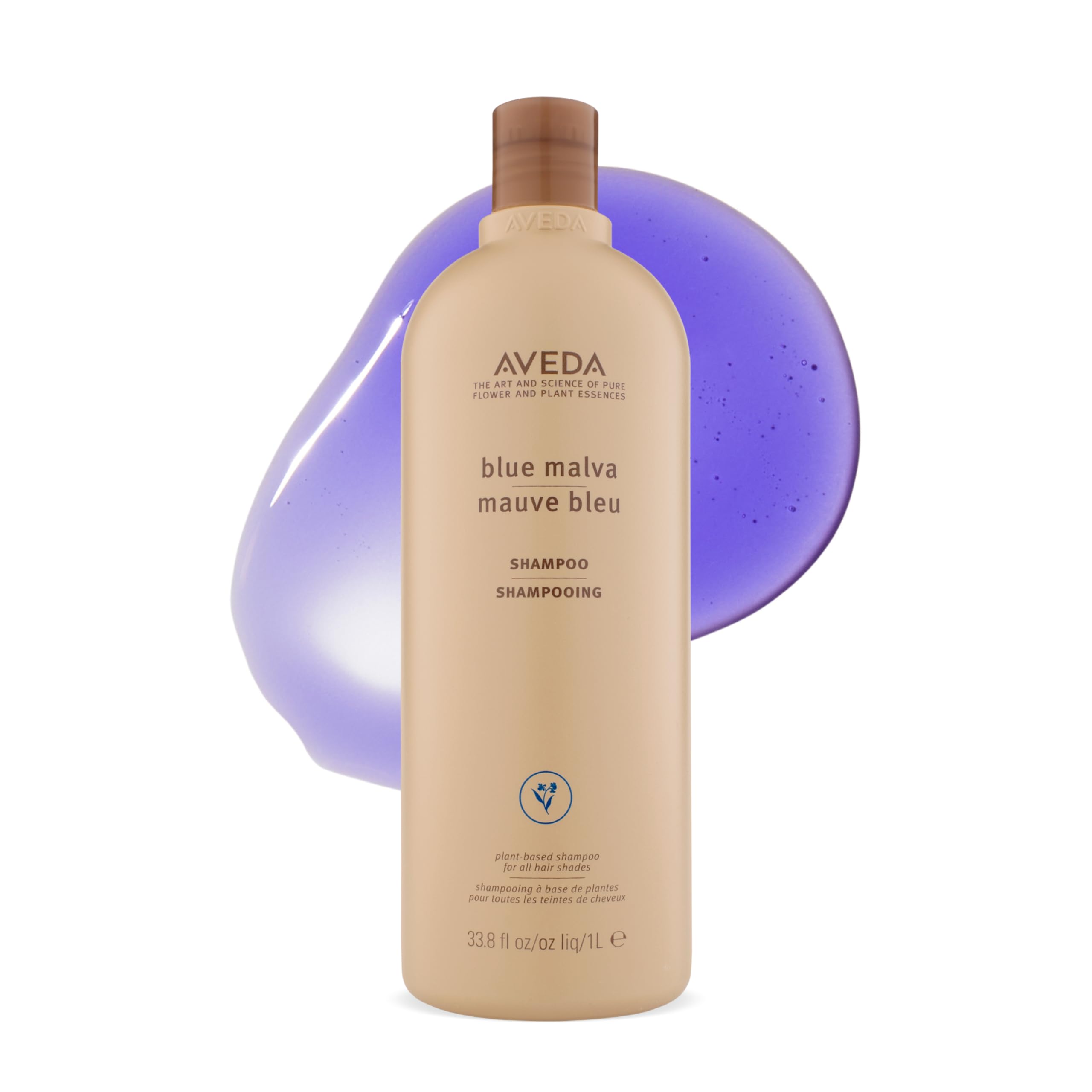 Aveda Blue Malva shampoo front bottle showing product and volume benefit