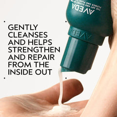 Aveda bottle pump close-up, demonstrates easy dispensing and controlled use