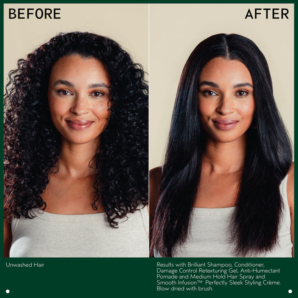 Applying Aveda Brilliant conditioner into hair to show detangling and softness benefit