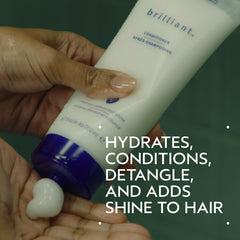 Aveda Brilliant label close-up highlighting product name and clean ingredient focus