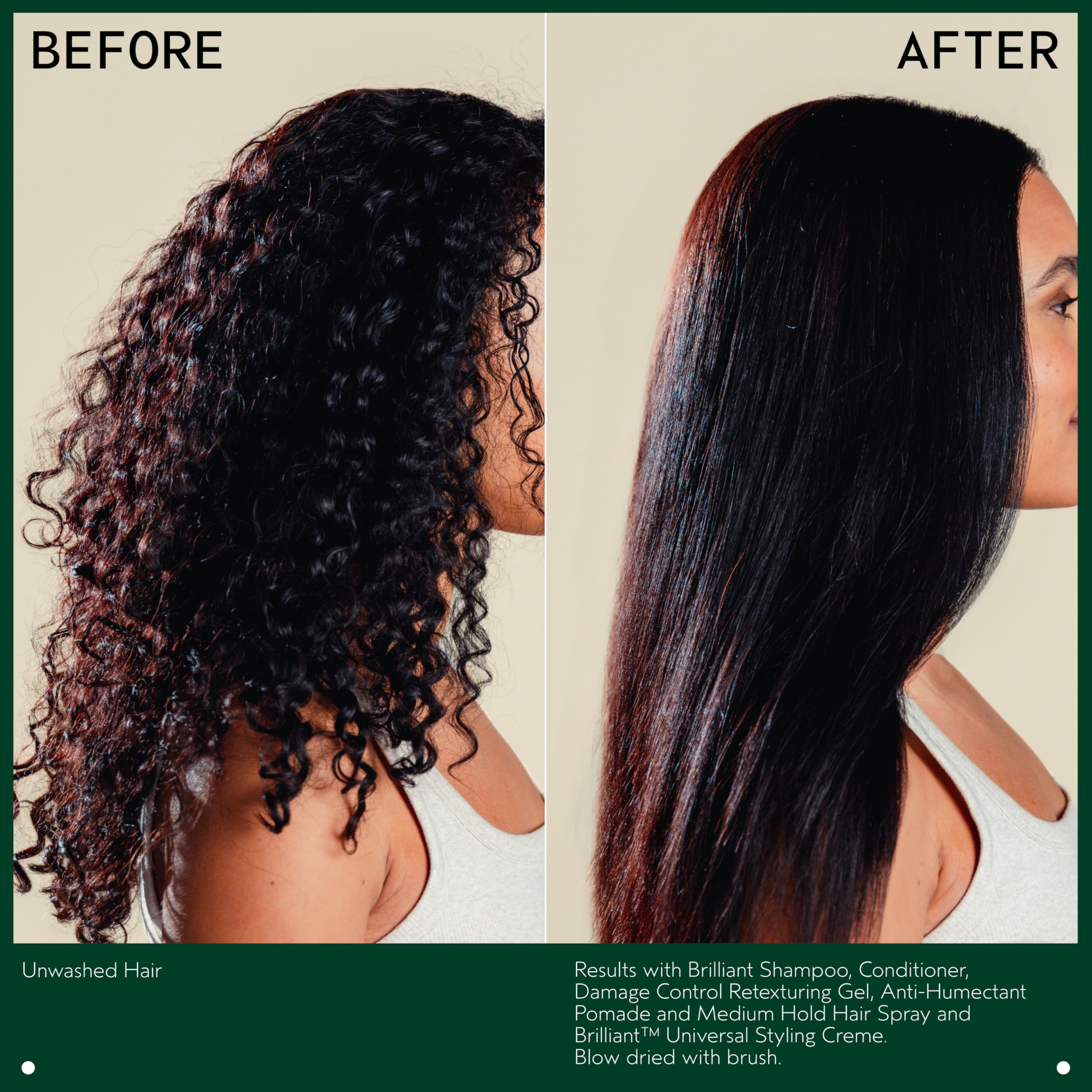 Aveda brilliant creme applied to damp curly hair showing enhanced definition and moisture benefit
