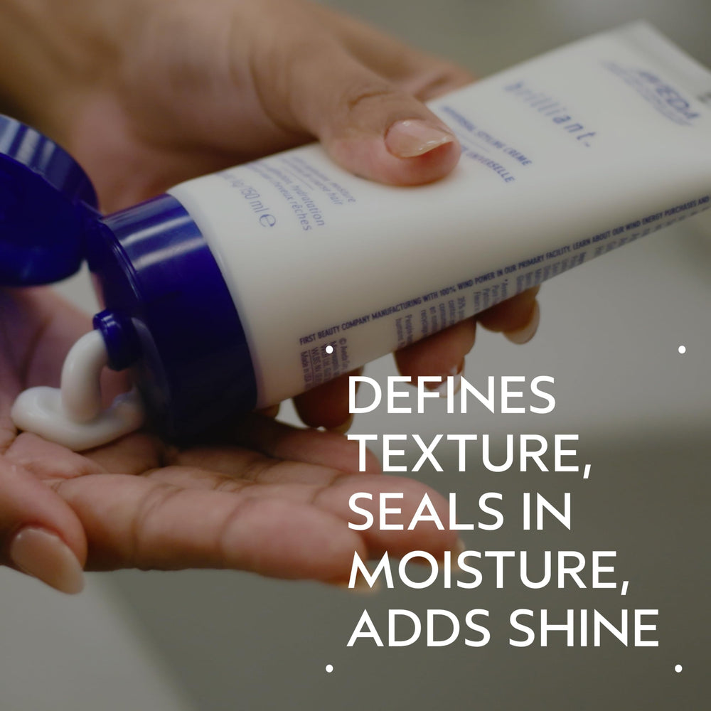 Aveda brilliant creme texture close-up displaying rich cream and sheen for styling benefit