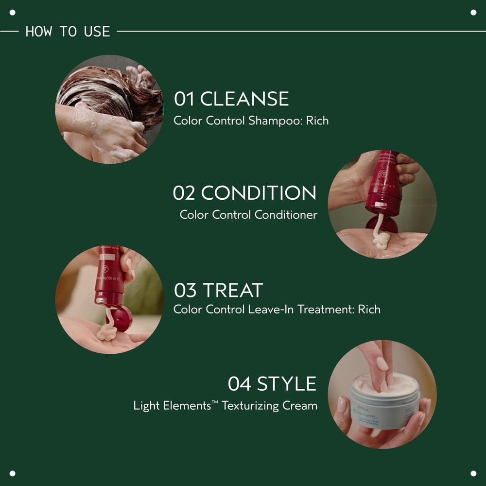 Aveda Color Control Conditioner being applied in the shower showing detangling benefit