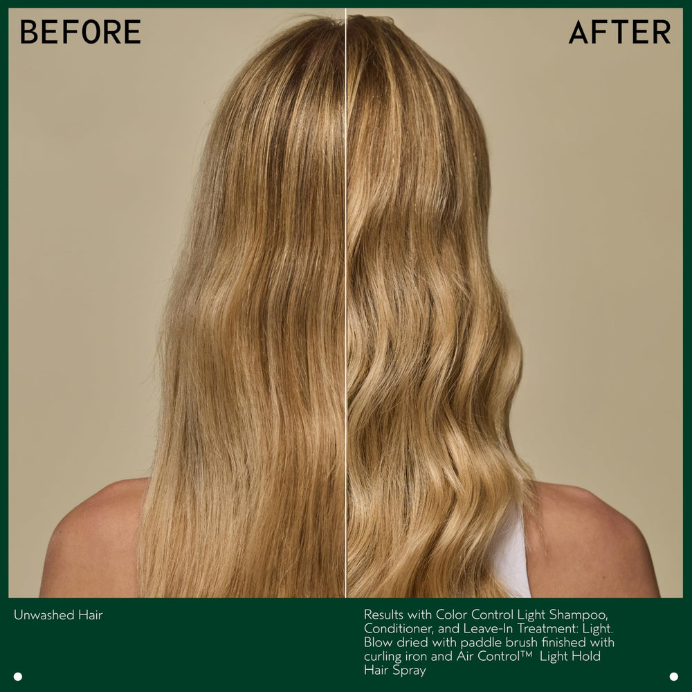 Before and after color vibrancy comparison using Aveda to illustrate reduced fading