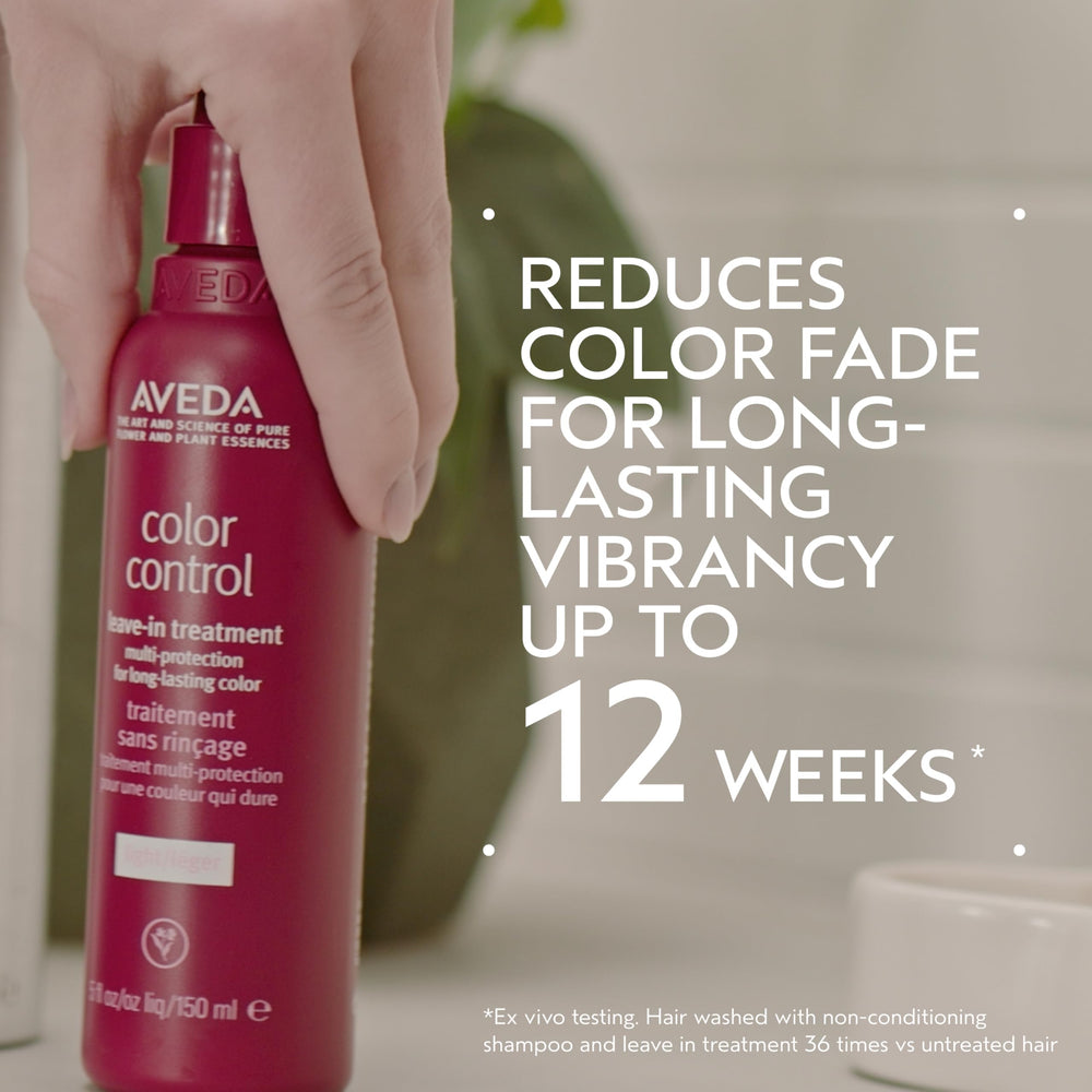 Close-up of Aveda label highlighting natural ingredients and clean formula