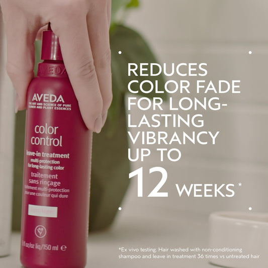 Close-up of Aveda label highlighting natural ingredients and clean formula