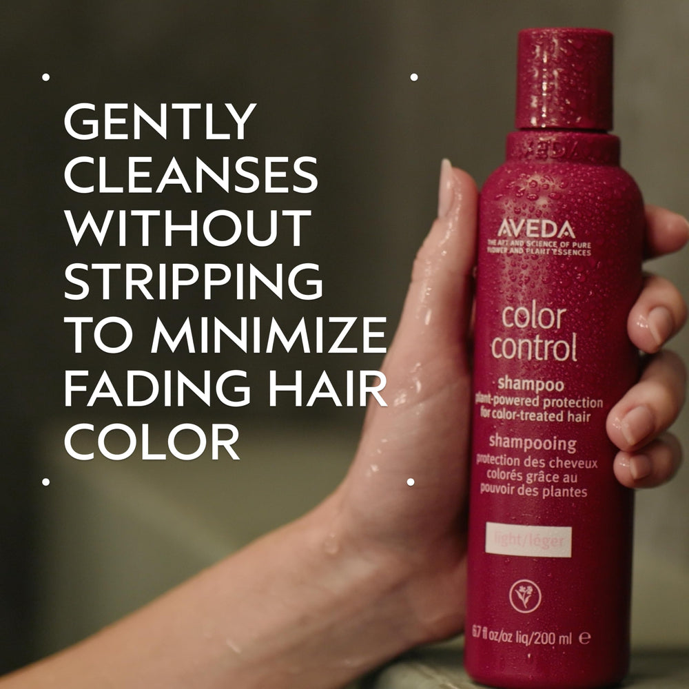 Aveda Color Control Light bottle with cap open pouring shampoo for easy dispensing