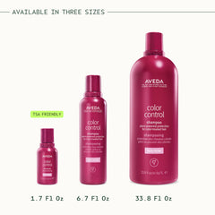 Aveda Color Control Rich Shampoo next to ruler for size comparison and travel reference
