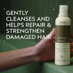 Aveda label detail highlighting ingredients and clean formulation benefit