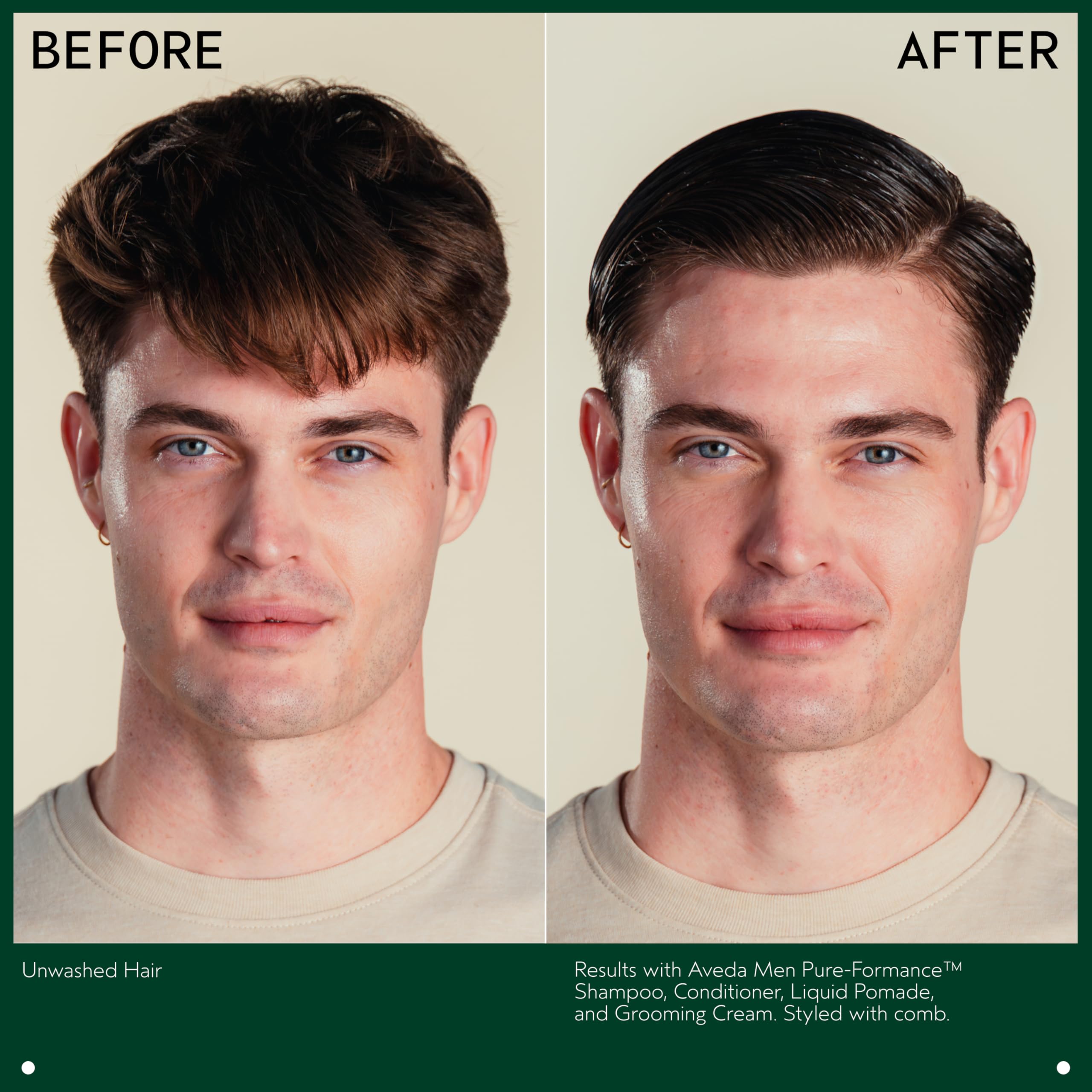Aveda grooming cream applied to damp hair demonstrating definition and control
