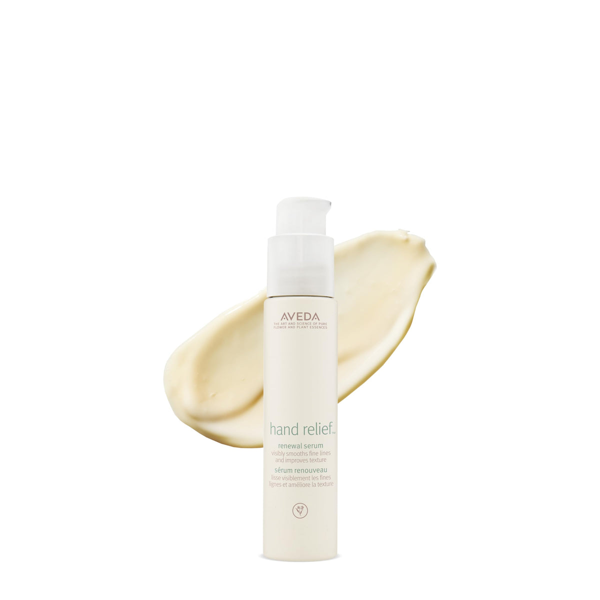 Aveda hand relief renewal serum front bottle shows clean packaging and benefit
