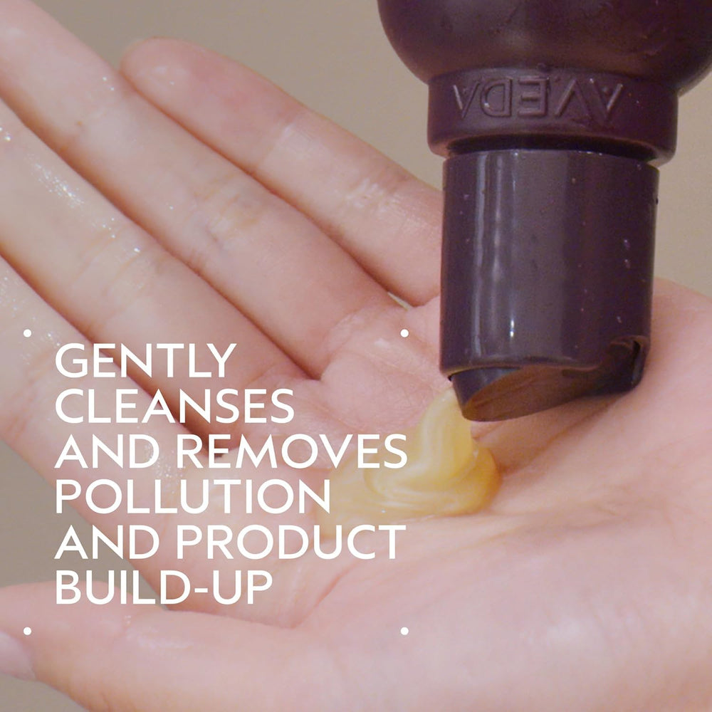 Aveda shampoo pouring foam texture illustrating gentle cleansing benefit