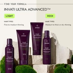 Rinsed hair after Aveda Invati Ultra Light showing increased shine and fuller-looking strands