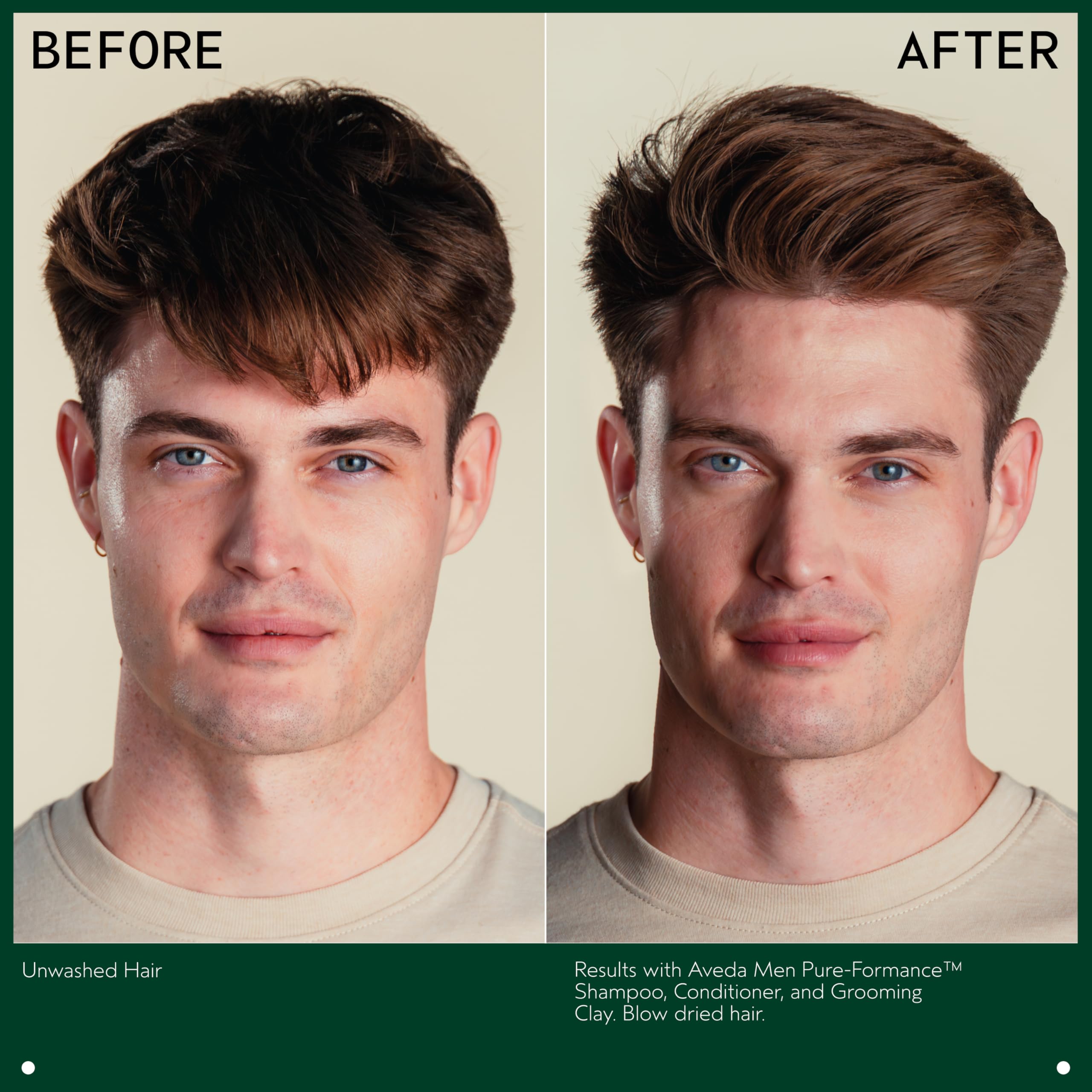 Aveda Men label and ingredients panel highlighting natural-derived formulation benefit