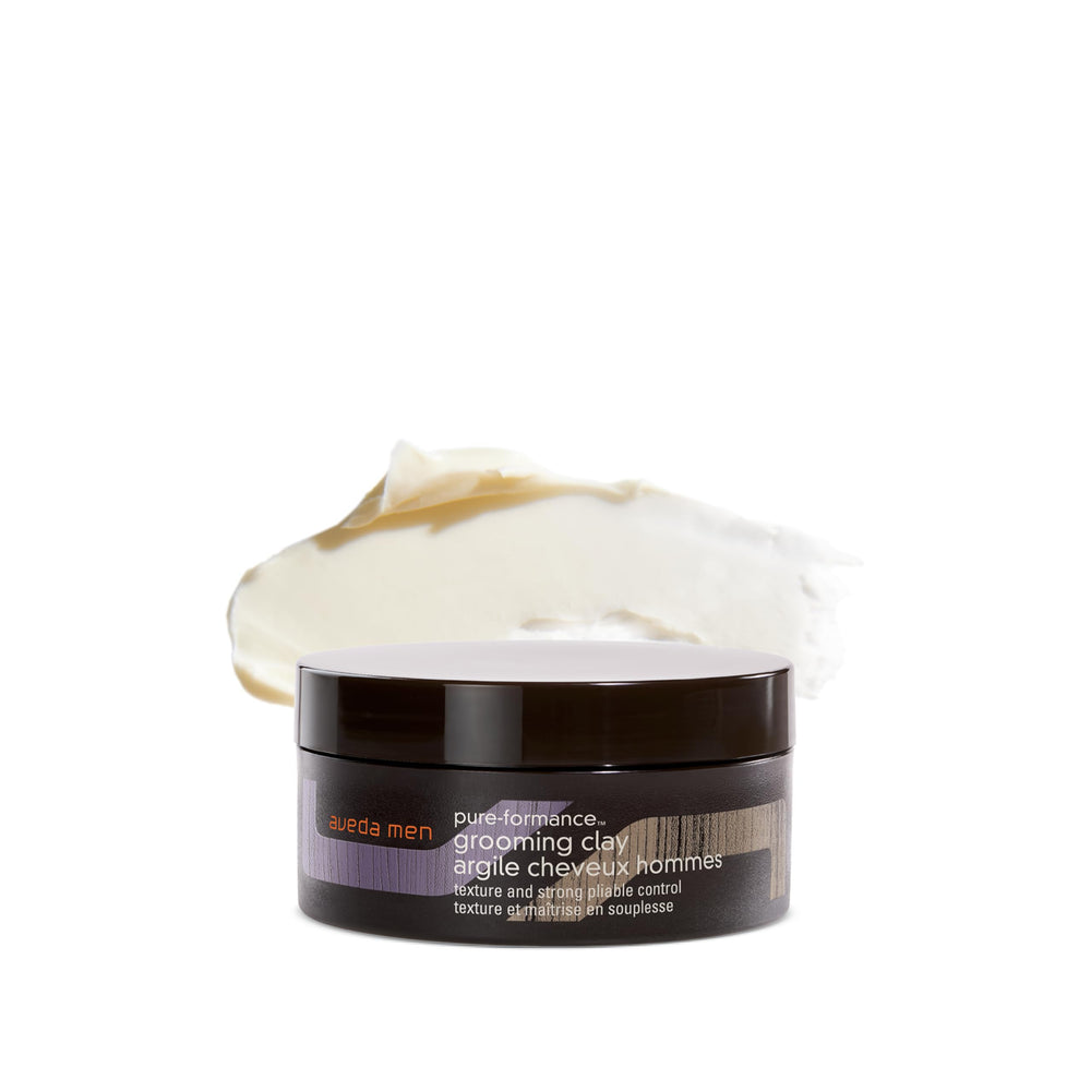Aveda grooming clay jar front showing label and 2.5 oz size with clear branding benefit