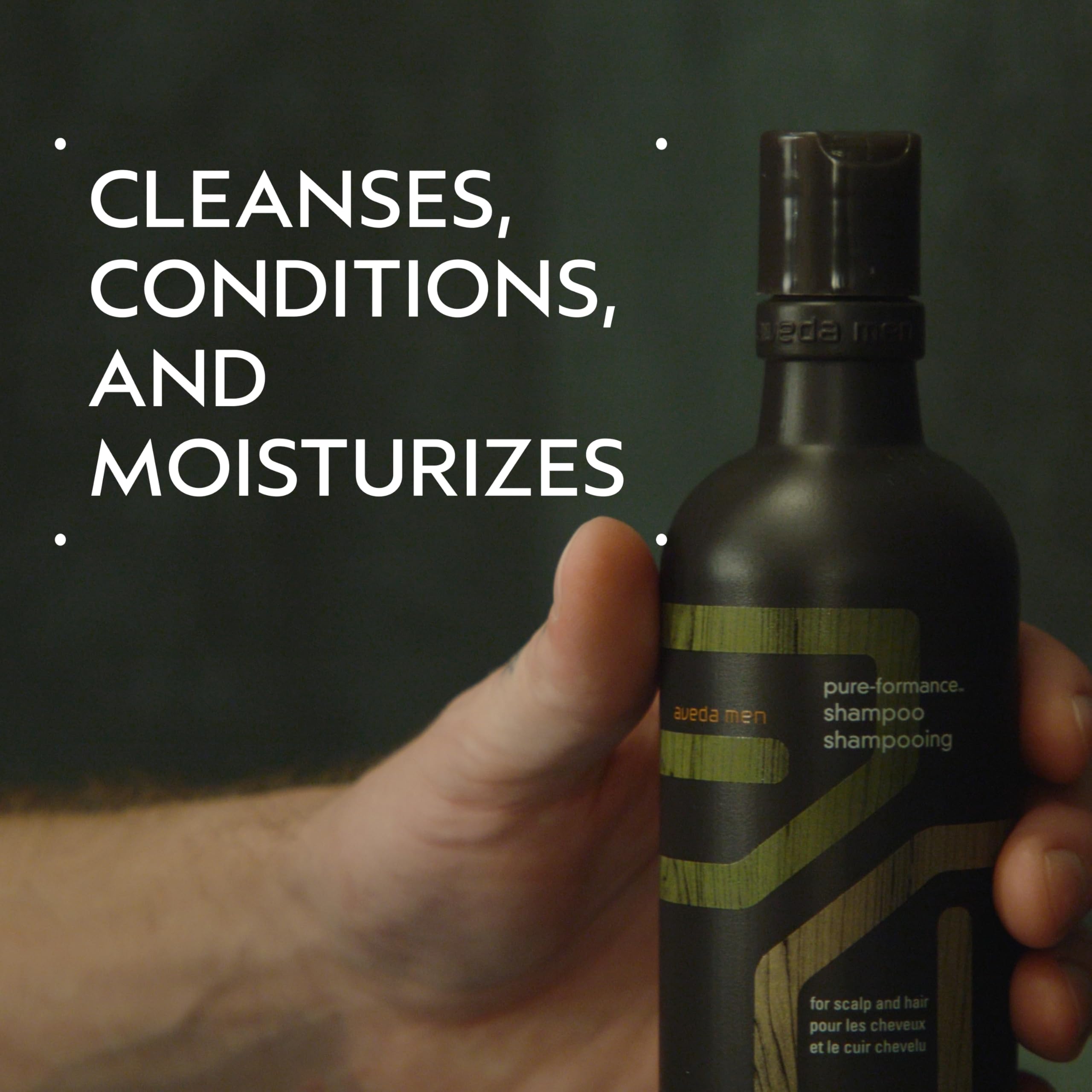 Aveda Men Pure-Formance shampoo back label showing ingredients and transparency benefits
