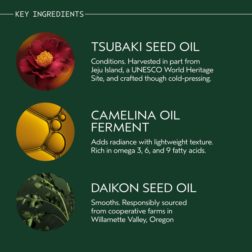Aveda Miraculous Oil beside a ruler to show 1.7 fl oz size and travel convenience
