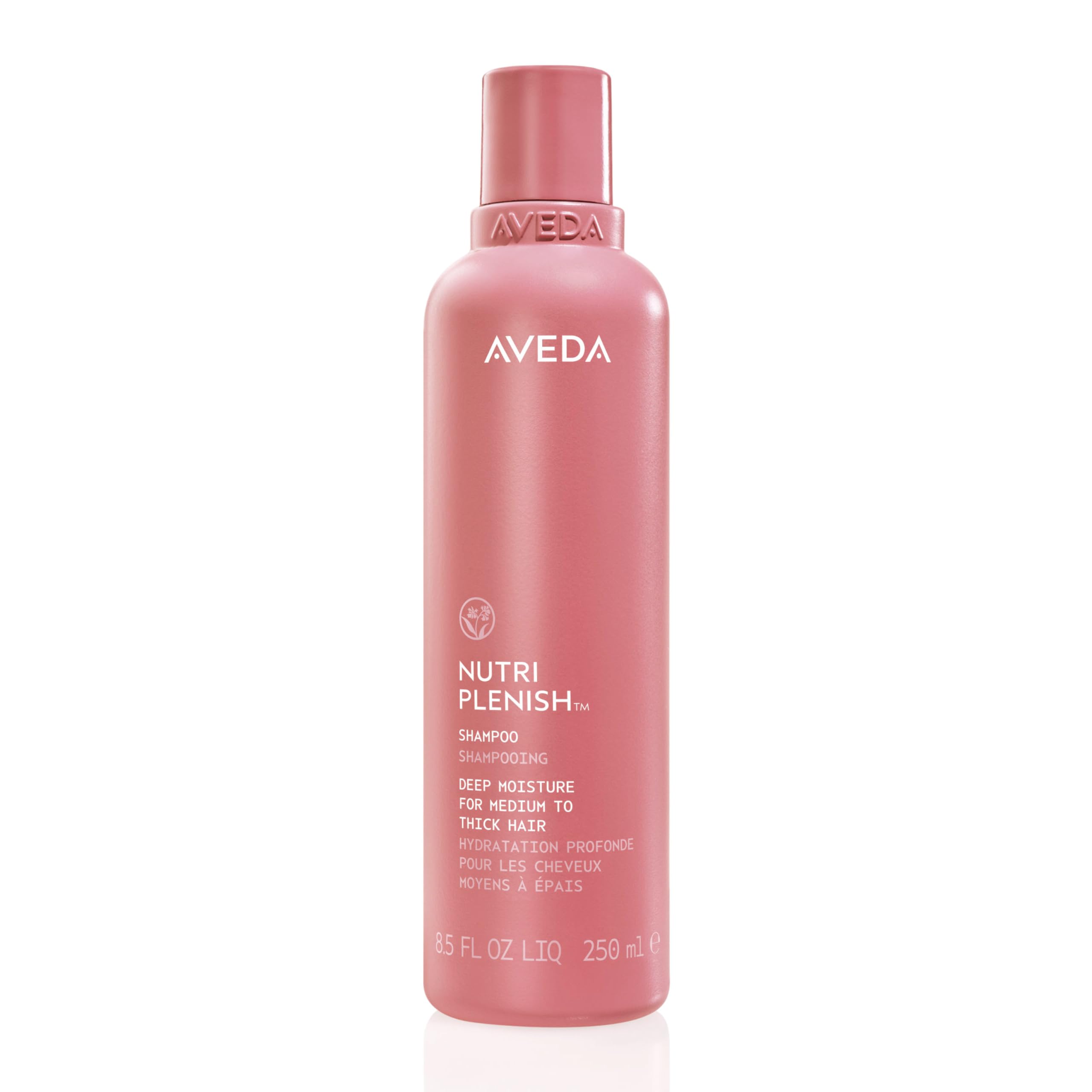 Aveda bottle front view showing Nutriplenish branding and rich hydration benefit