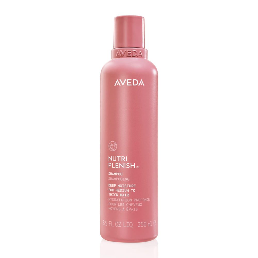 Aveda bottle front view showing Nutriplenish branding and rich hydration benefit