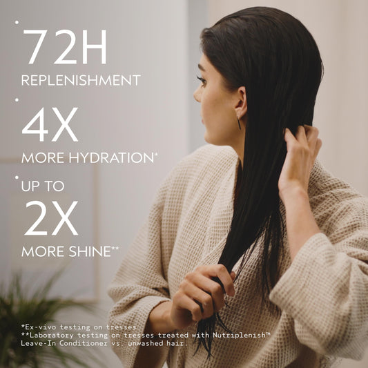 Aveda Nutriplenish mist spraying onto hair to hydrate and detangle instantly