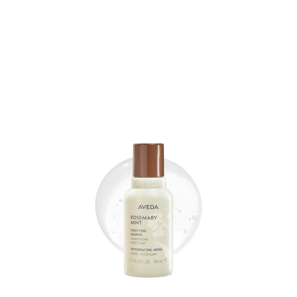 Aveda front bottle showing label and travel size, clear benefit of easy cleansing