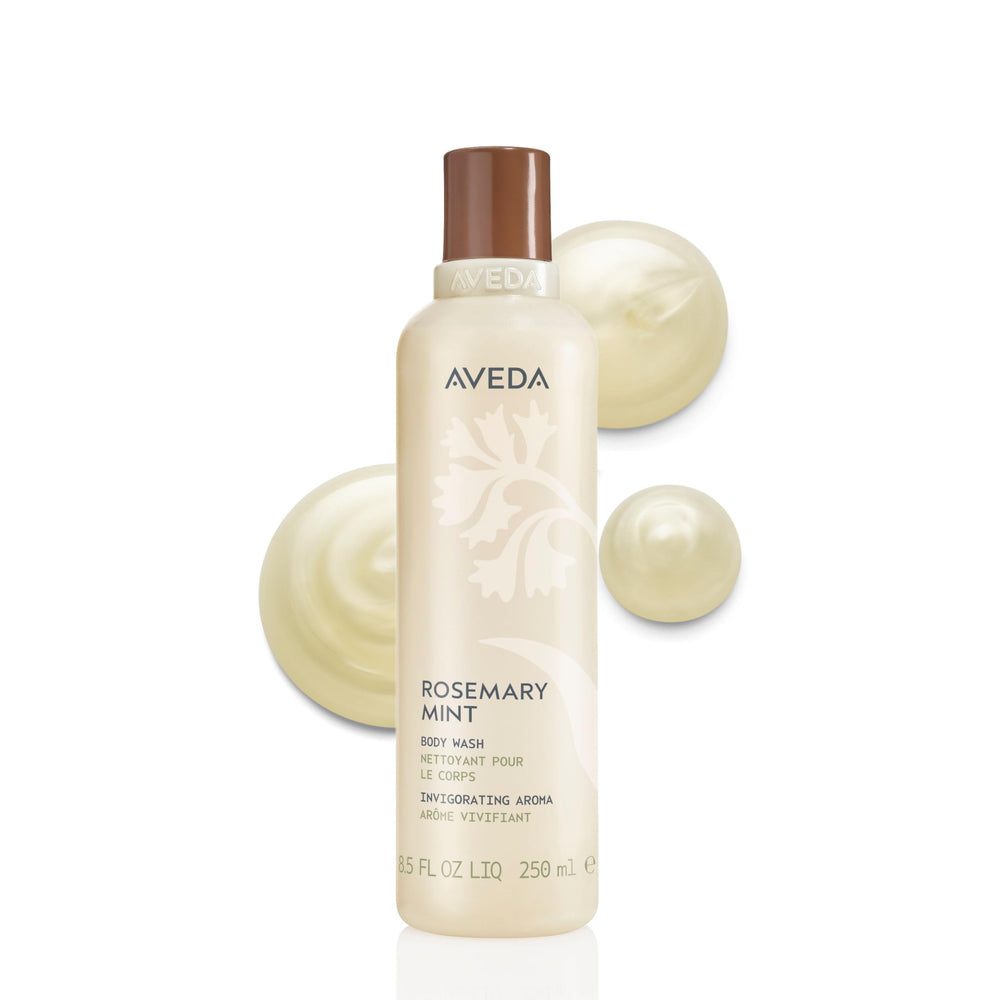 Aveda front bottle showing Rosemary Mint label and natural appeal