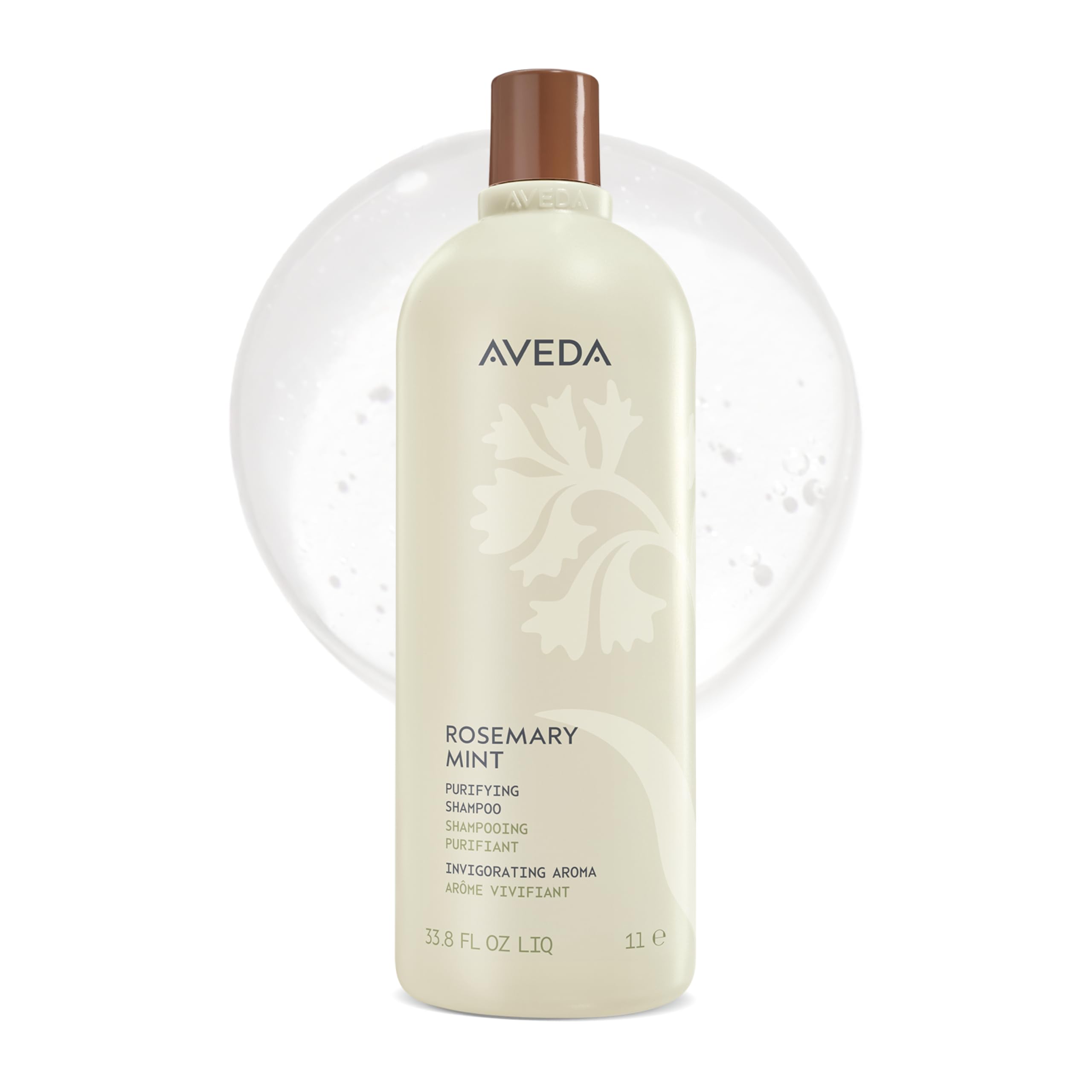 Aveda bottle front view showing label and invigorating rosemary scent