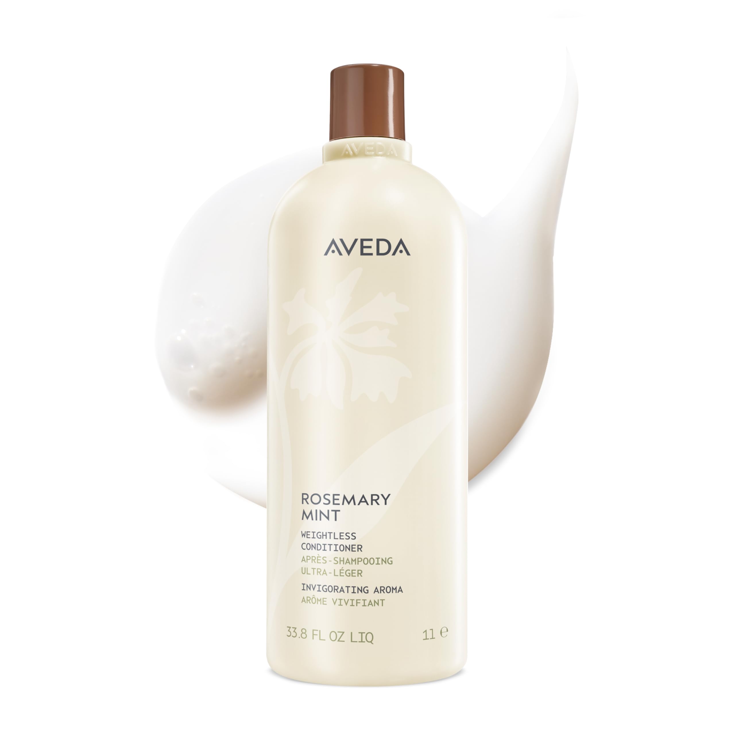 Aveda bottle front view showing rosemary mint conditioner and benefit of lightweight body