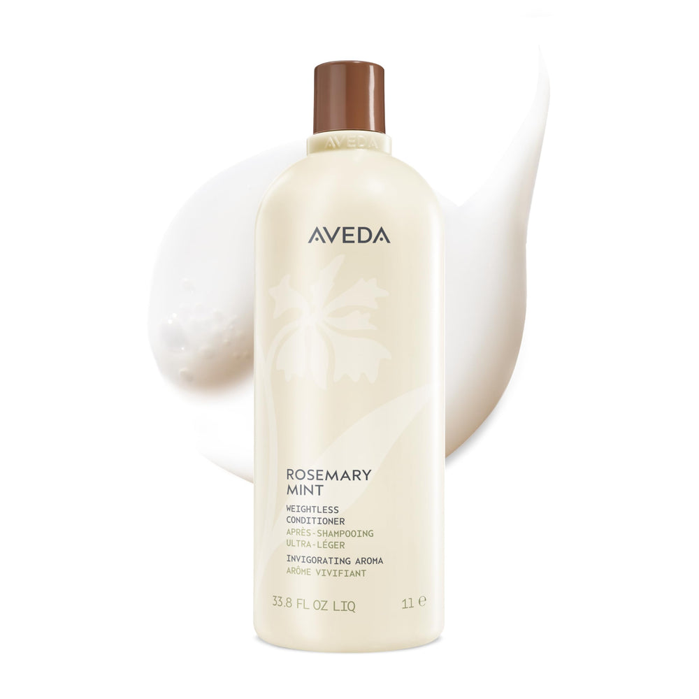 Aveda bottle front view showing rosemary mint conditioner and benefit of lightweight body