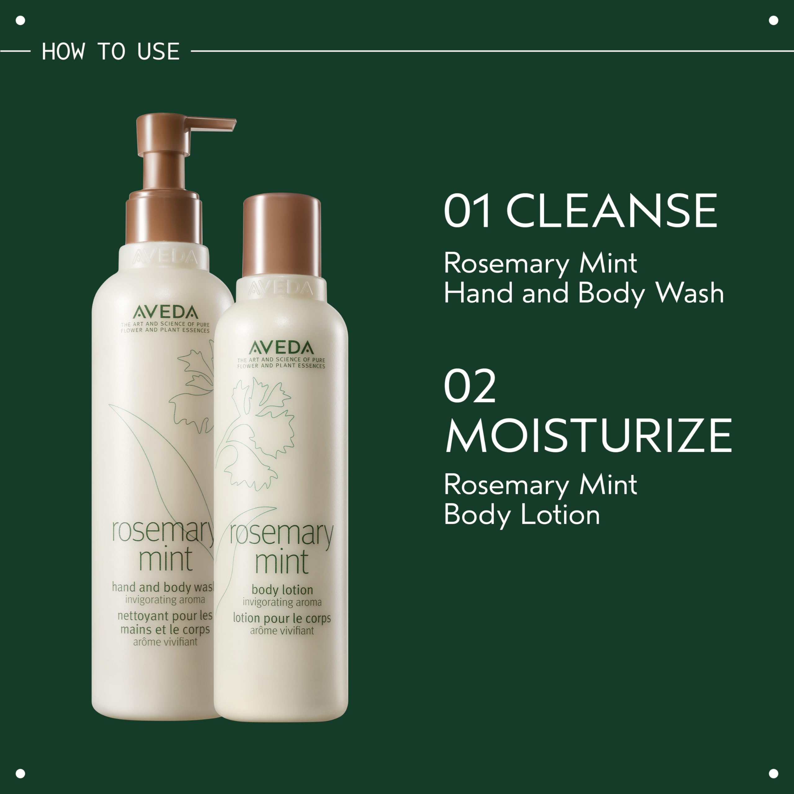 Aveda bottle in shower demonstrating full-body use and refreshing scent