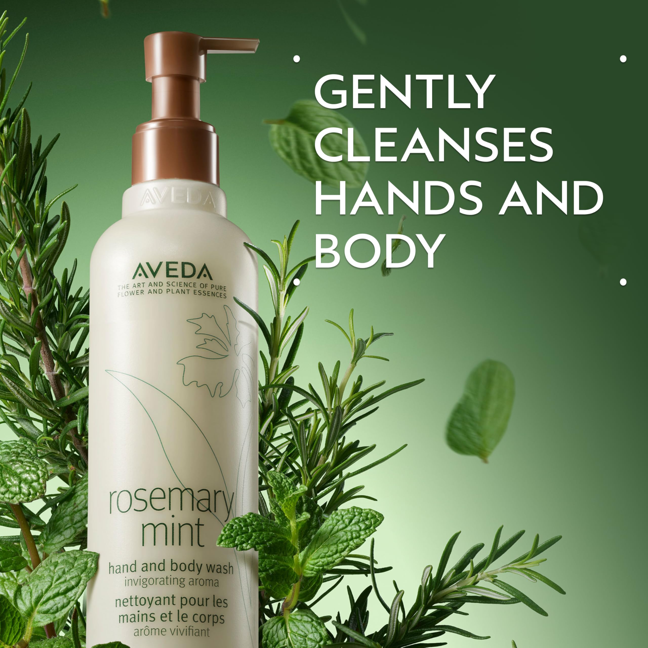 Aveda pump detail highlighting easy dispensing and travel convenience