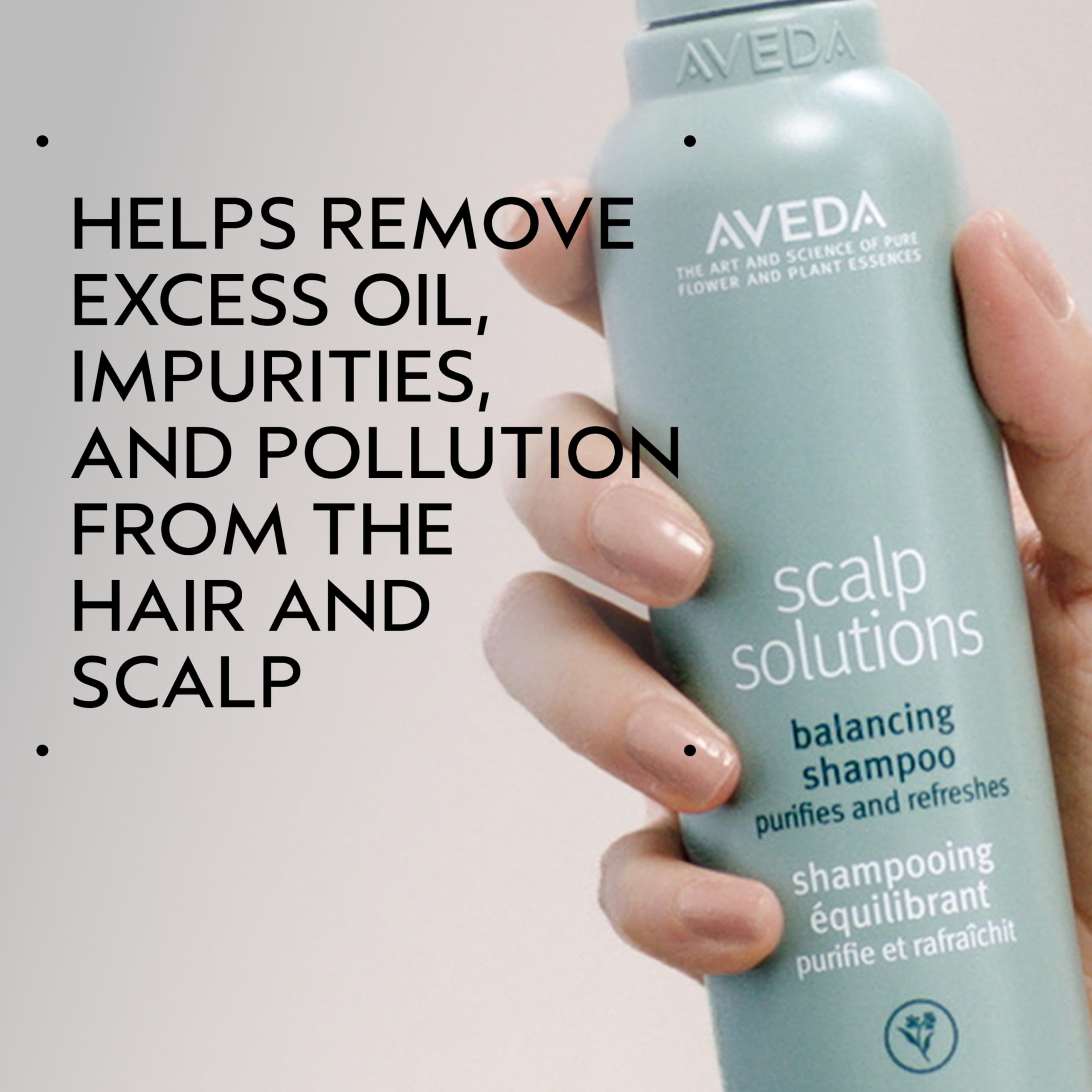 Aveda shampoo pump and cap detail for easy dispensing and spill-free use benefit
