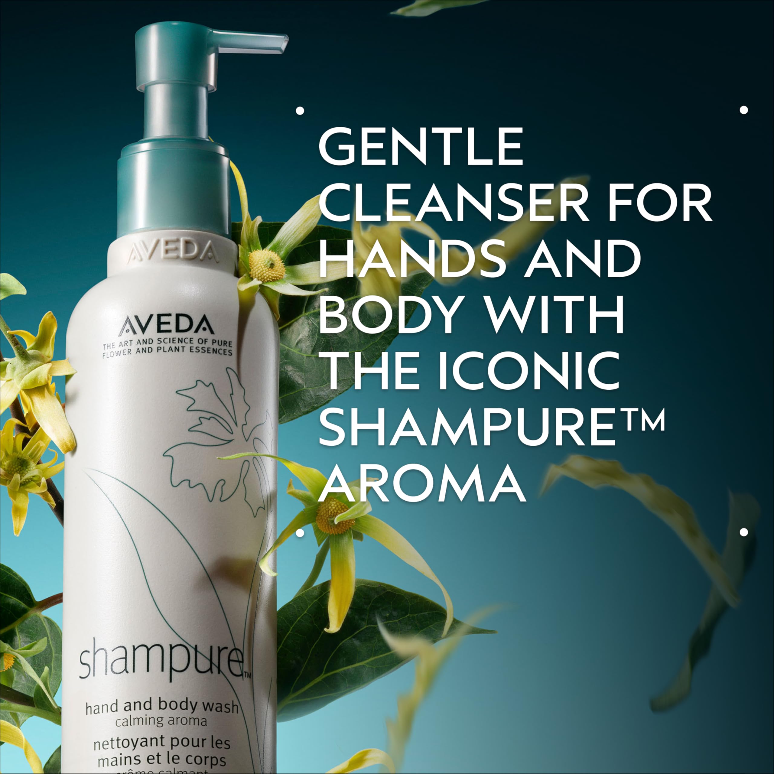 Aveda Shampure pump and label close-up highlighting clean design and easy dispensing