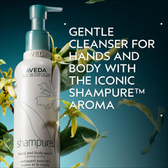 Aveda Shampure pump and label close-up highlighting clean design and easy dispensing