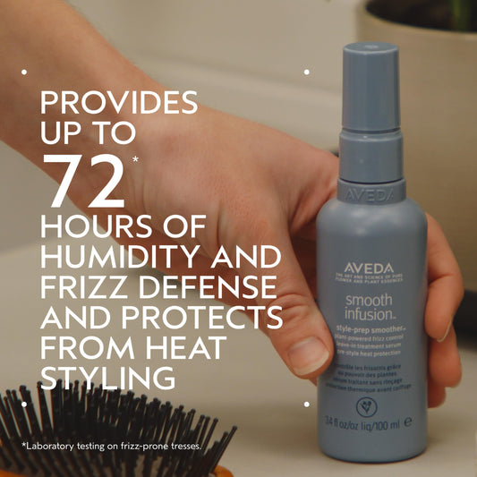 Aveda Smooth Infusion label detail highlighting ingredients and natural-derived benefits