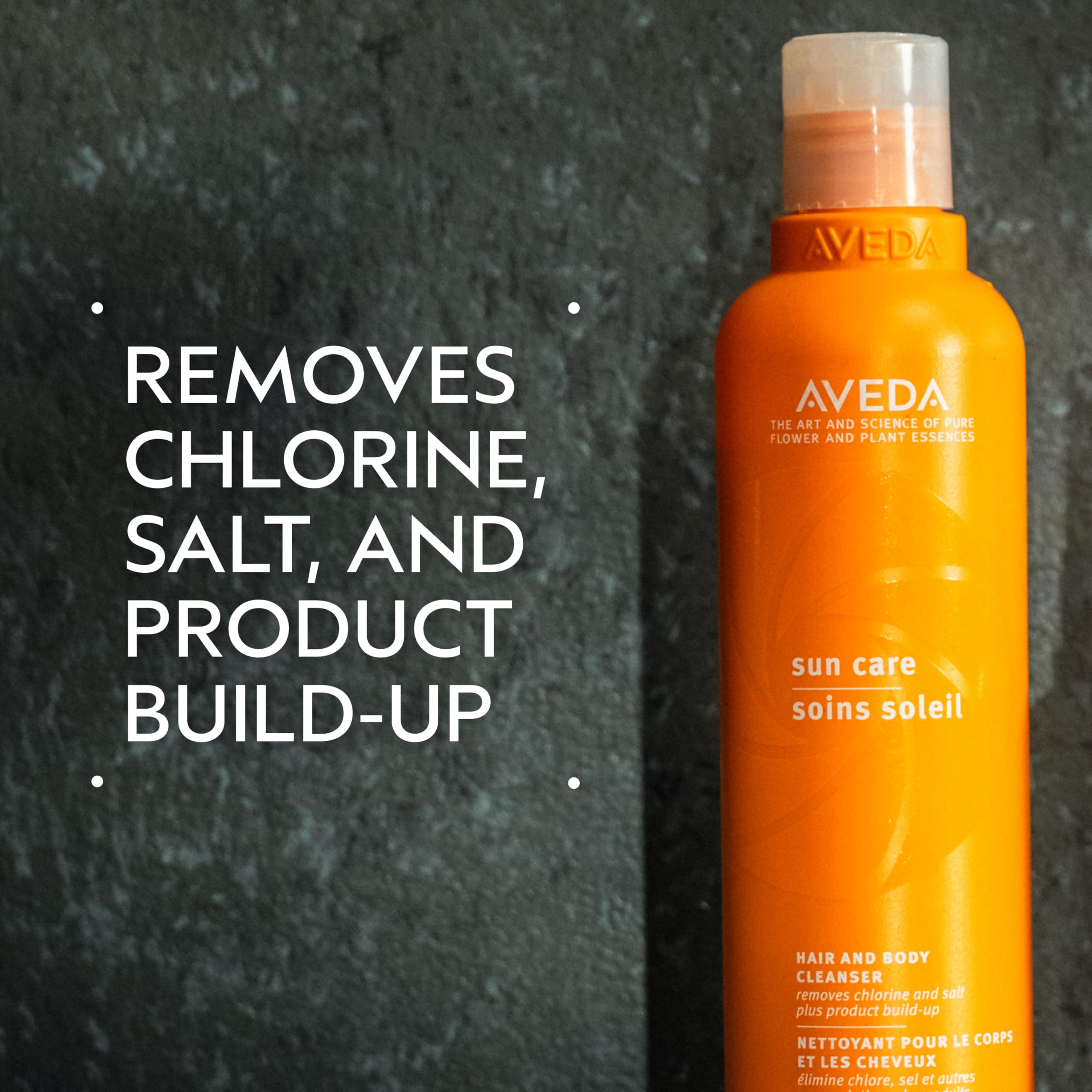 Aveda bottle pump close-up dispensing cleanser, highlights easy application benefit