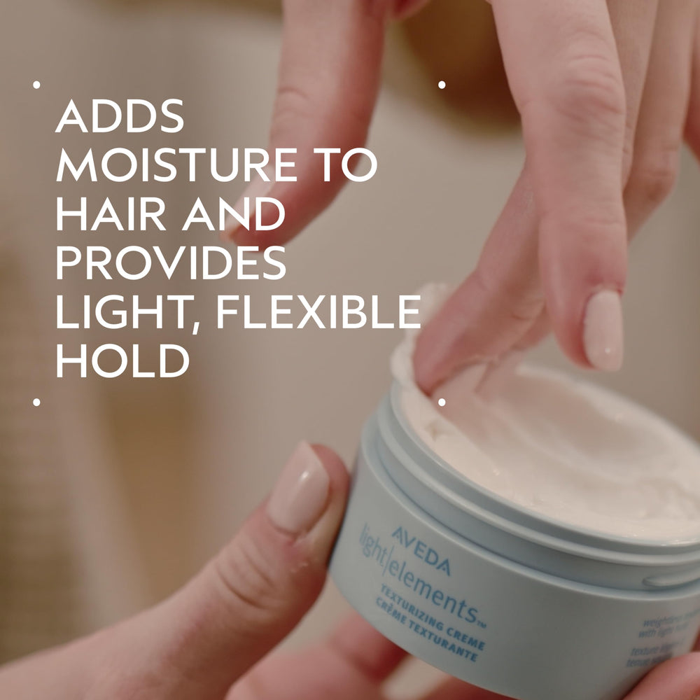 Aveda cream texture in jar highlighting creamy, lightweight application benefit