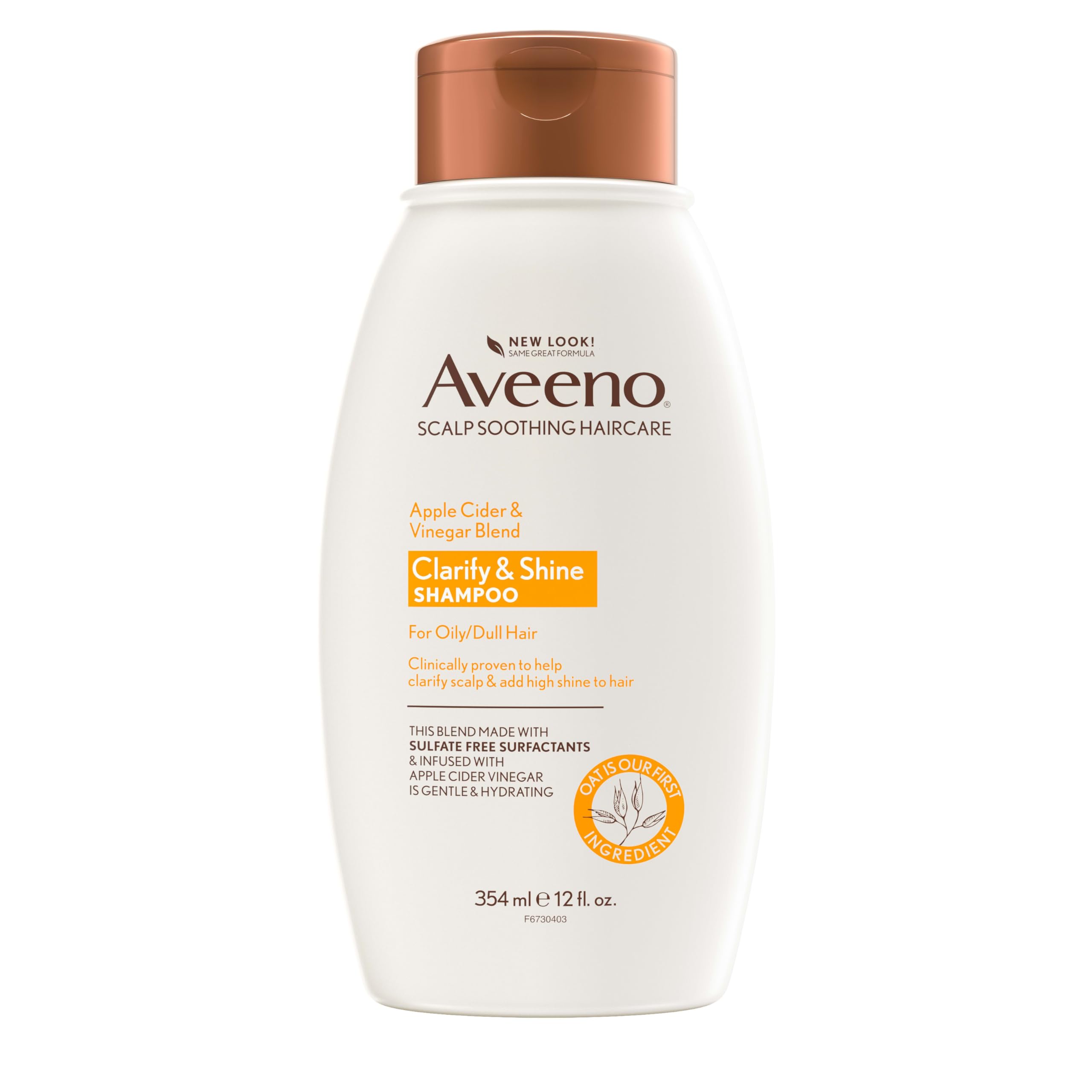 Aveeno bottle front view showing label and clarifying benefit