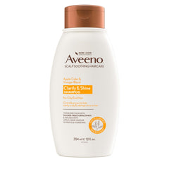 Aveeno bottle front view showing label and clarifying benefit