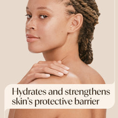 Aveeno applying to leg to show hydration and non-greasy finish