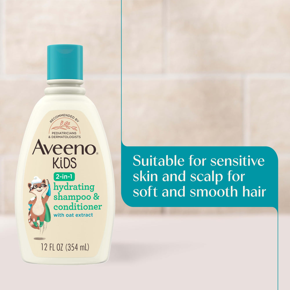 Child having hair washed with Aveeno Baby demonstrating tear-free comfort