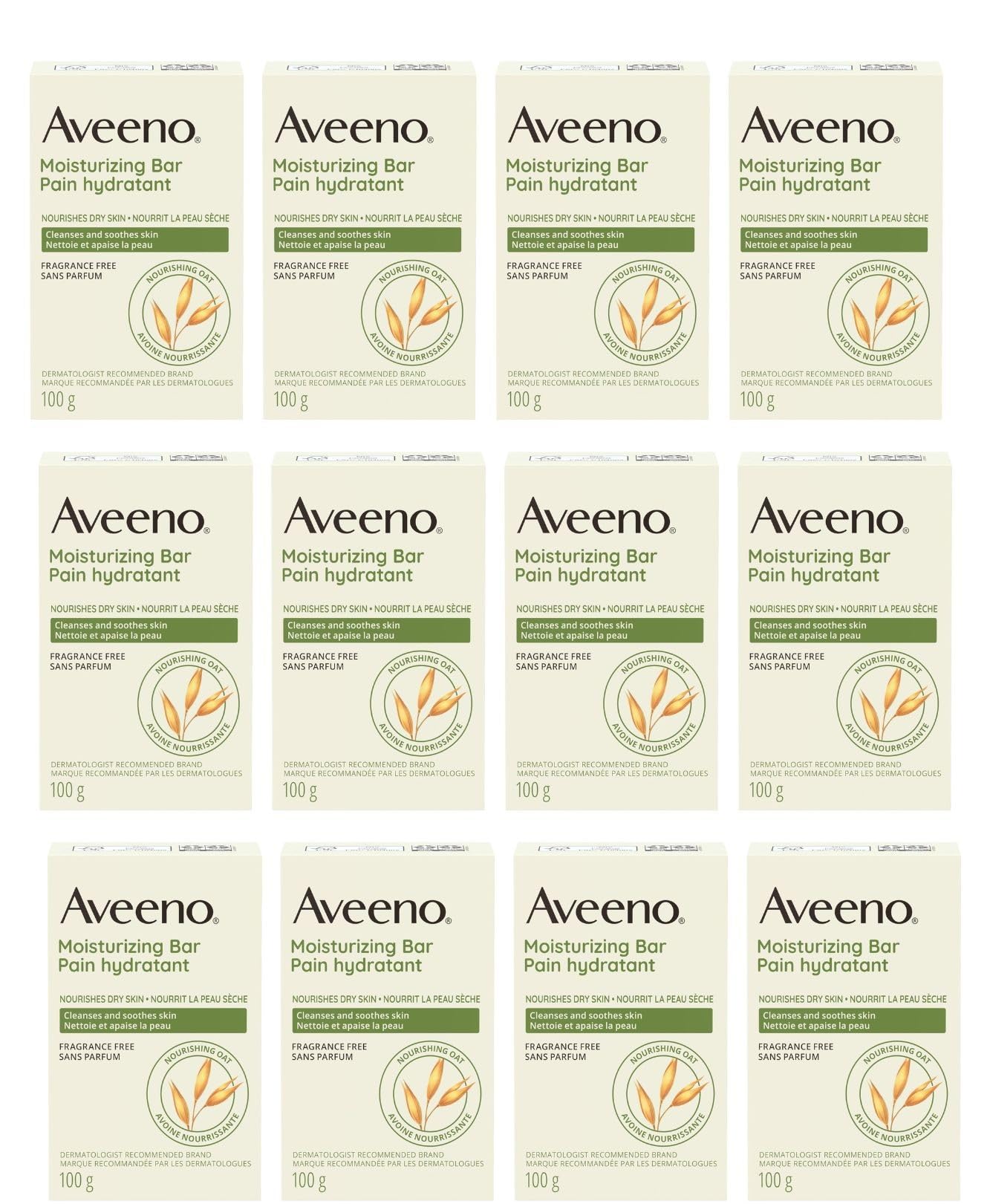 Aveeno moisturizing bar front packaging showing brand and gentle cleansing benefit