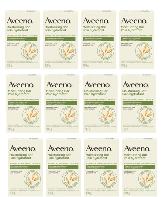 Aveeno moisturizing bar front packaging showing brand and gentle cleansing benefit