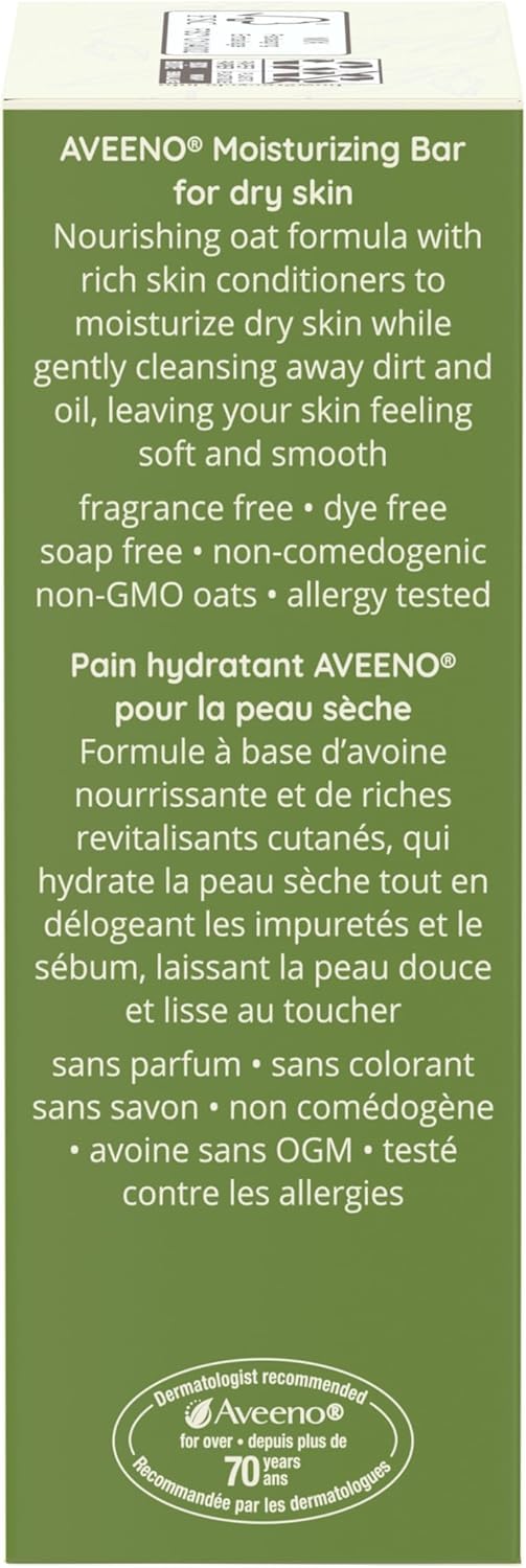 Aveeno ingredient label showing colloidal oatmeal for soothing skin benefit